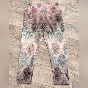 Evolution and Creation Pink & Gray Hamsa Boho Spiritual Print Leggings Size L